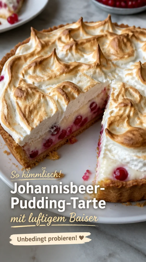 Verf&uuml;hrerische Johannisbeer-Pudding-Tarte mit luftigem Baiser