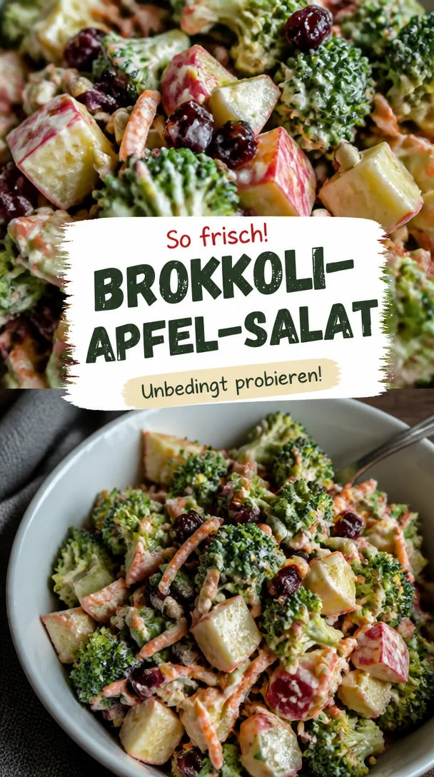Frischer Brokkoli-Apfel-Salat auf einem Teller, garnished mit Nüssen