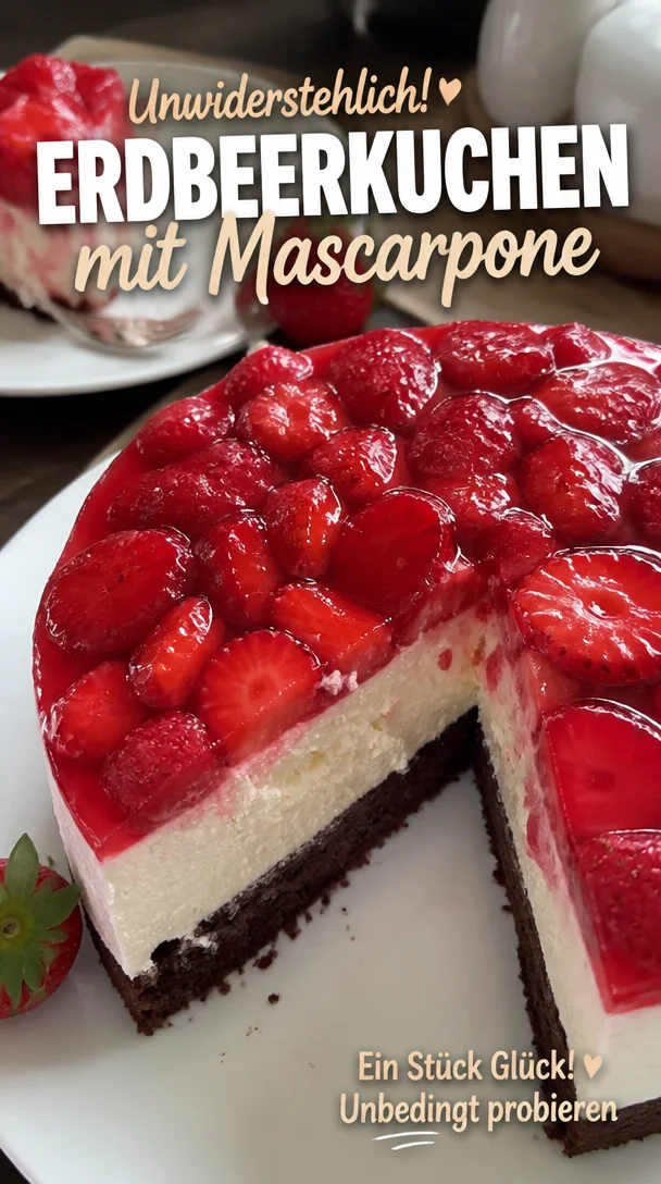 Verf&uuml;hrerischer Erdbeerkuchen mit Mascarpone cremig und fruchtig