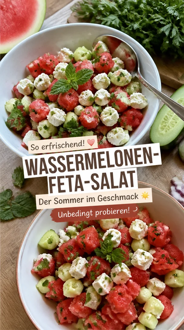 Leckerer Wassermelonen-Feta-Salat mit frischen Zutaten