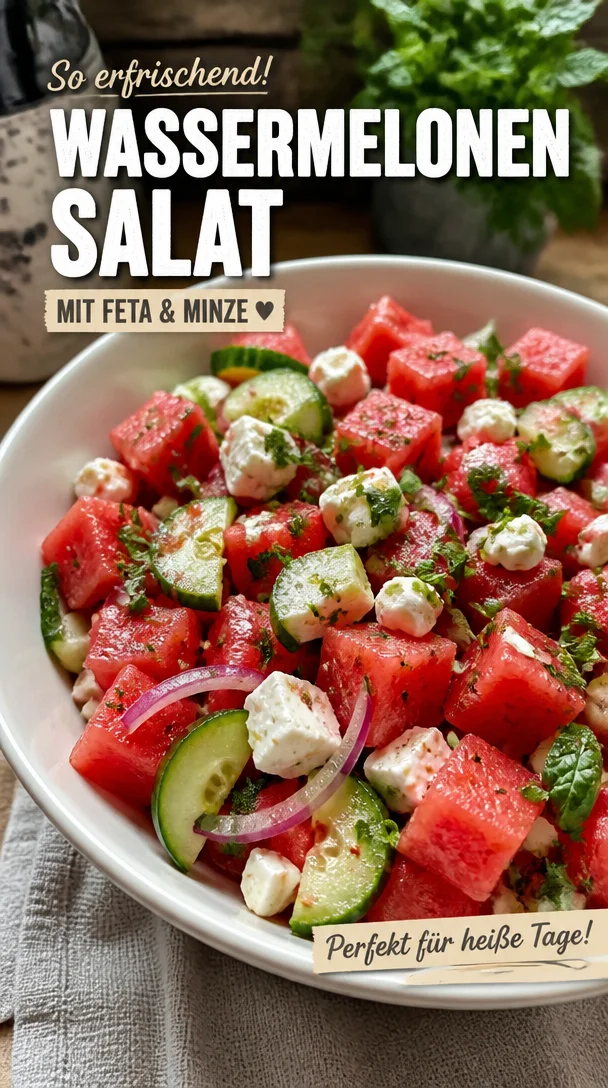 Wassermelonen-Salat mit Feta-K&auml;se &ndash; erfrischt an hei&szlig;en Tagen