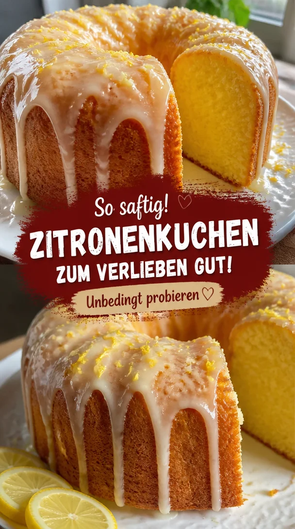 Leckerer Zitronenkuchen, der zum Sterben schön ist und unwiderstehlich aussieht.
