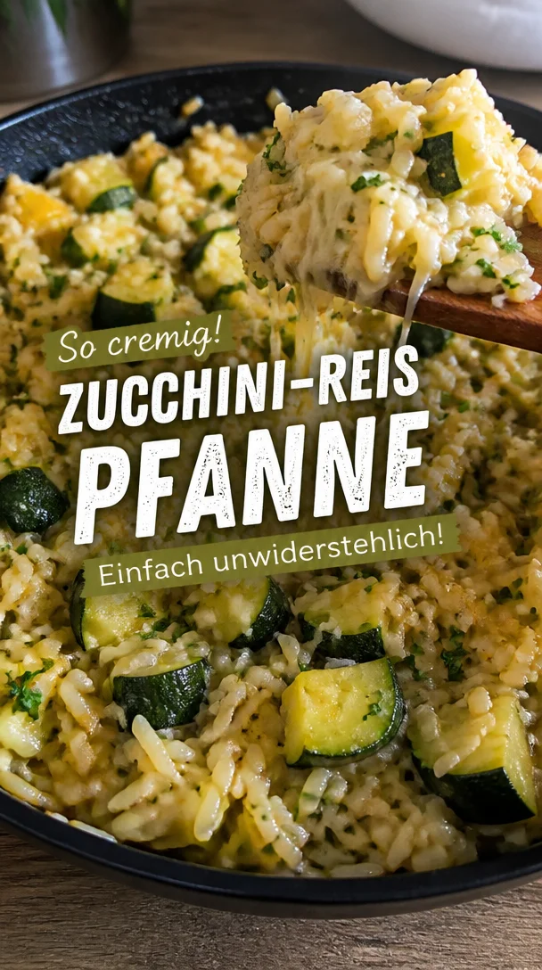 Leckere Zucchini-Reis-Pfanne auf einem Teller serviert