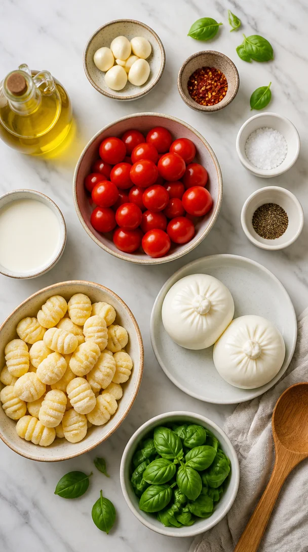 30 Minute Creamy Tomato Gnocchi with Burrata
