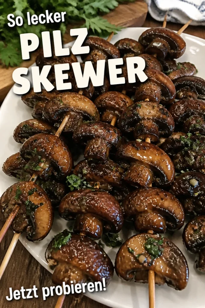 Balsamico-Knoblauch-gegrillte Pilzspieße auf dem Grill