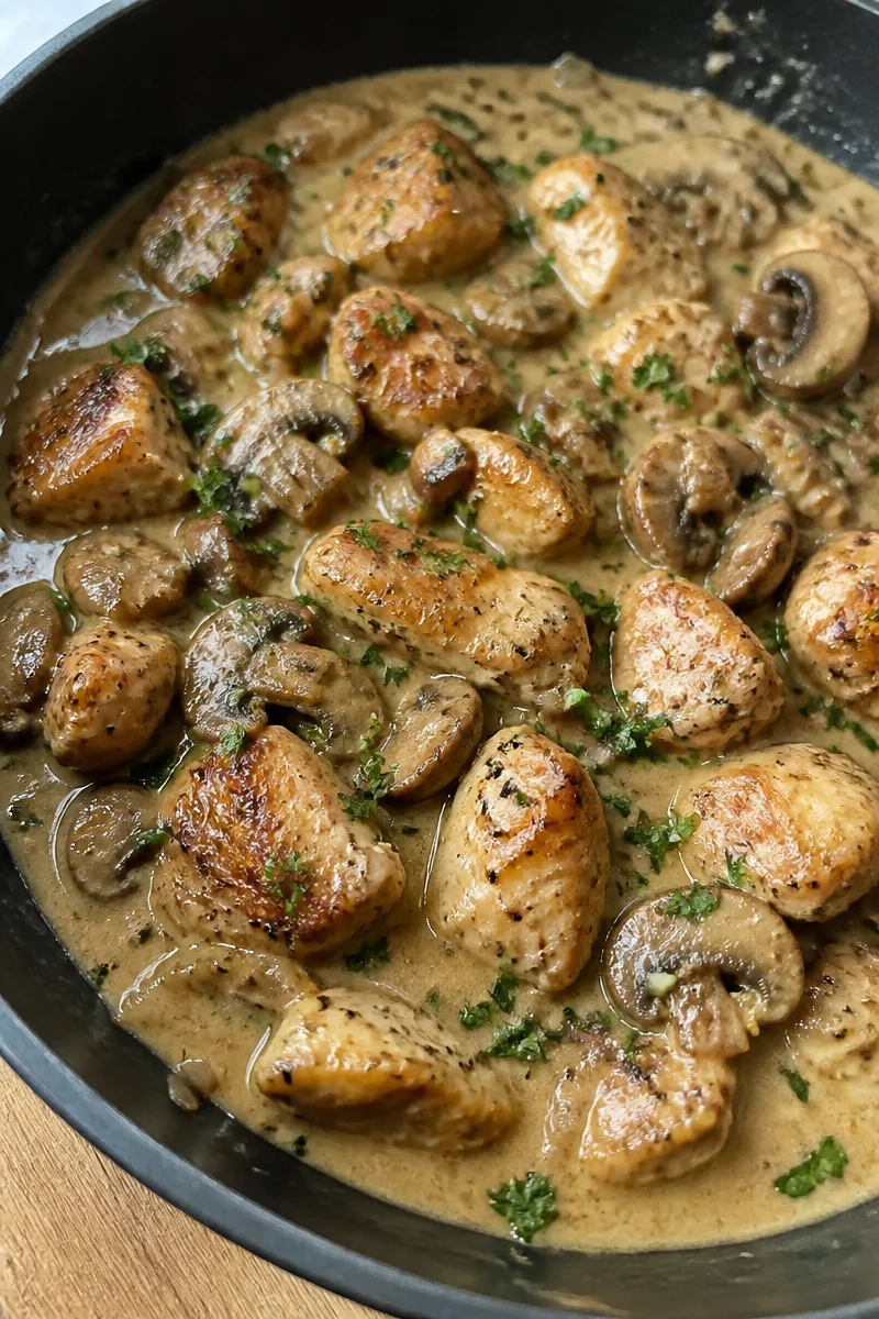 Cremige Hähnchen Pilzpfanne