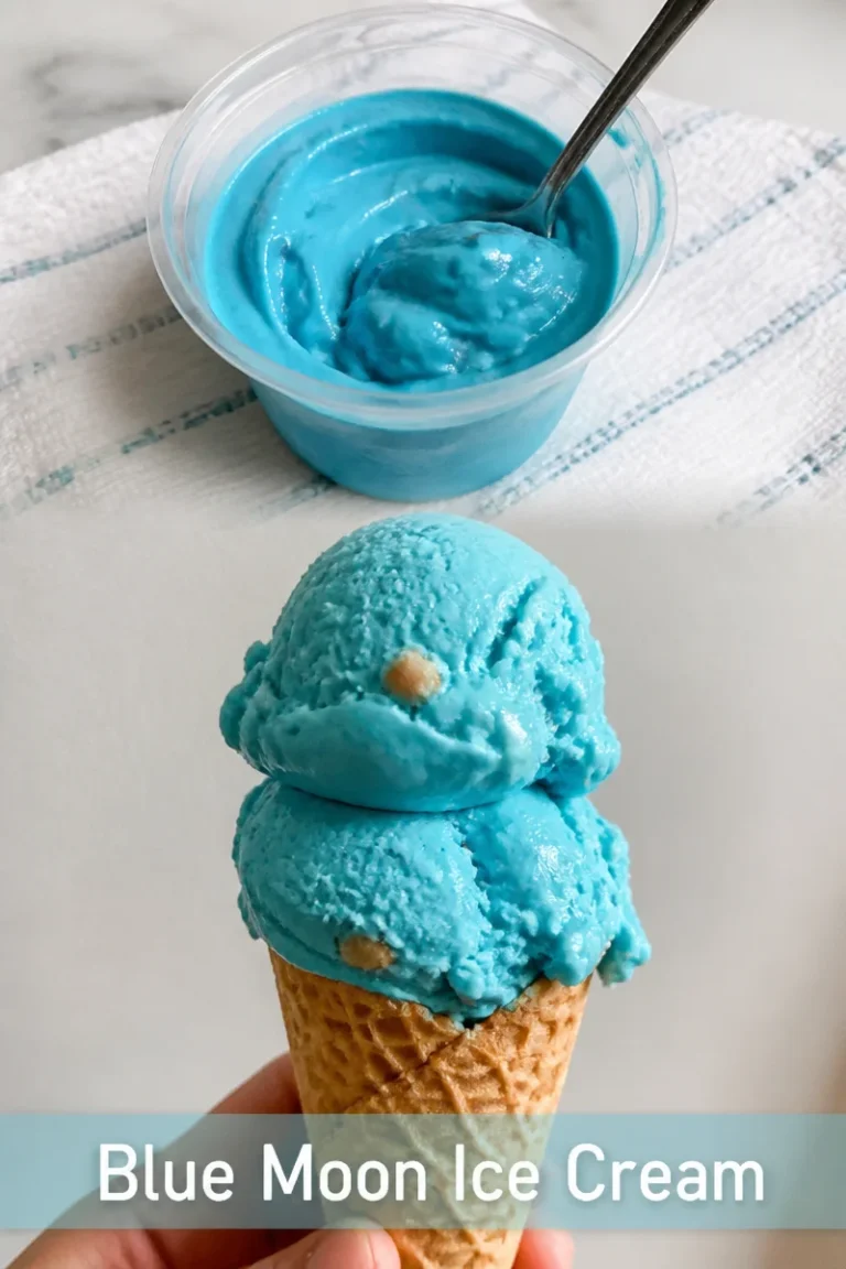 Köstliches Blue Moon Ice Cream in einer Schüssel mit bunten Toppings