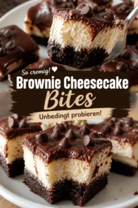 Brownie Bottom Cheesecake Bites auf einem Teller serviert, perfekter Fudgy-Dessertgenuss