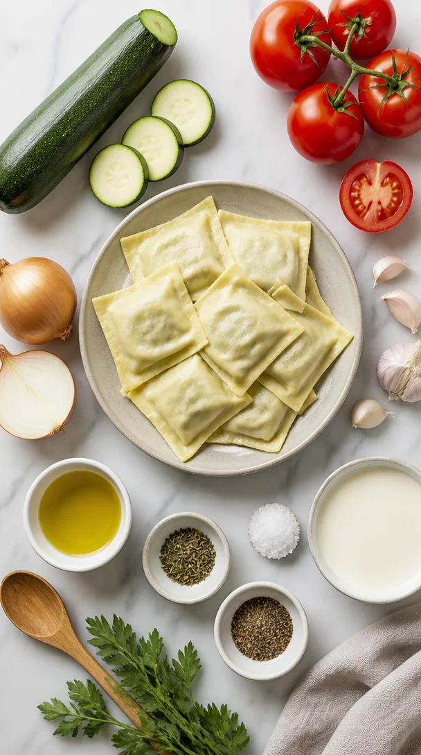 Cremige Maultaschenpfanne mit Zucchini und Tomaten