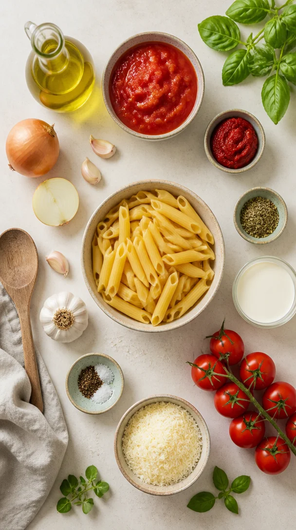 Cremige Pasta mit w&uuml;rziger Tomatenso&szlig;e