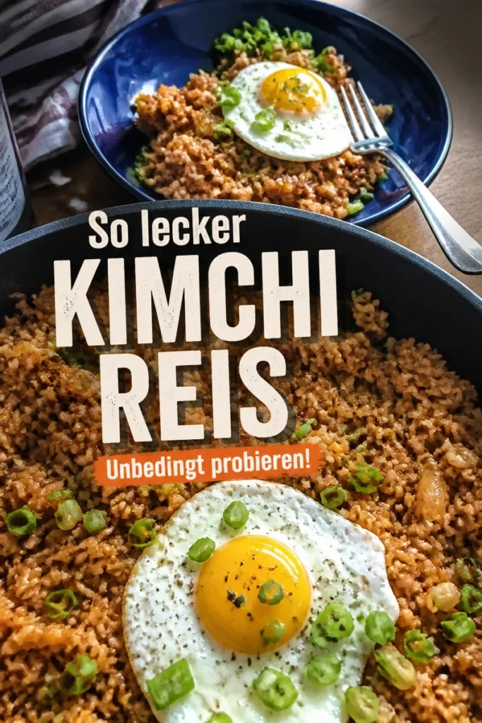 Knuspriger Kimchi-Reis mit würziger Marinade und frischem Gemüse