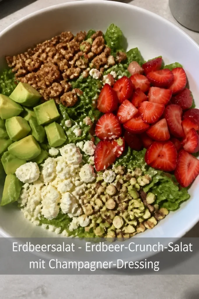 Erdbeer-Crunch-Salat mit frischen Erdbeeren und Champagner-Dressing