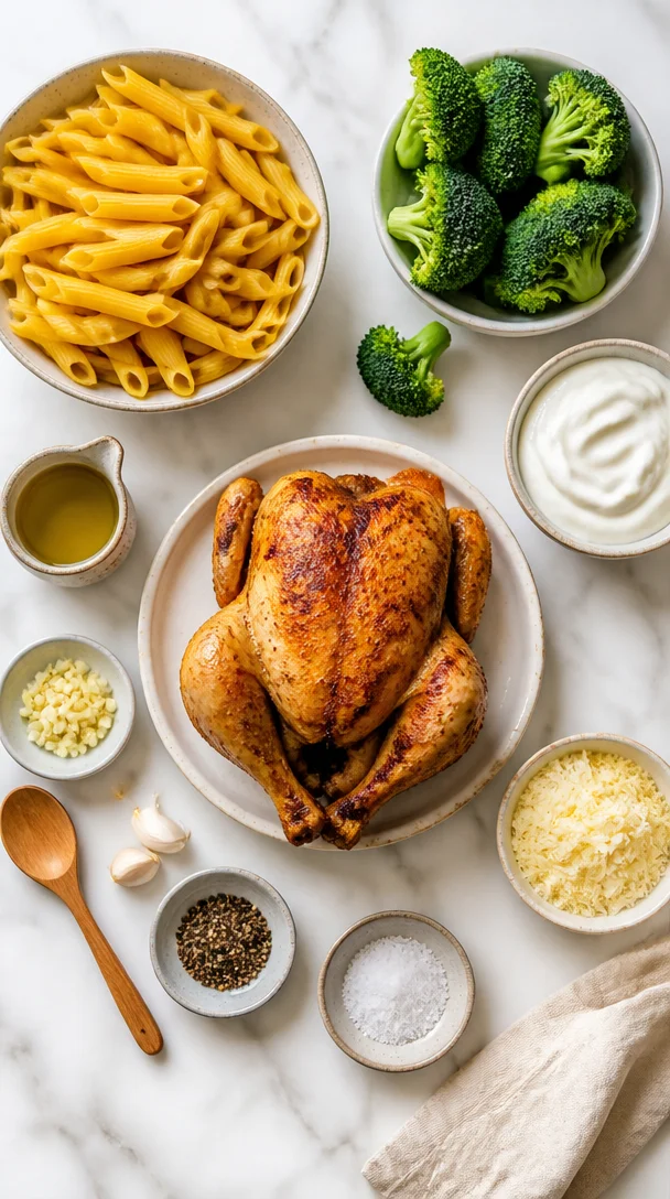 Hohe Protein-Rotisserie-H&auml;hnchen-Pasta