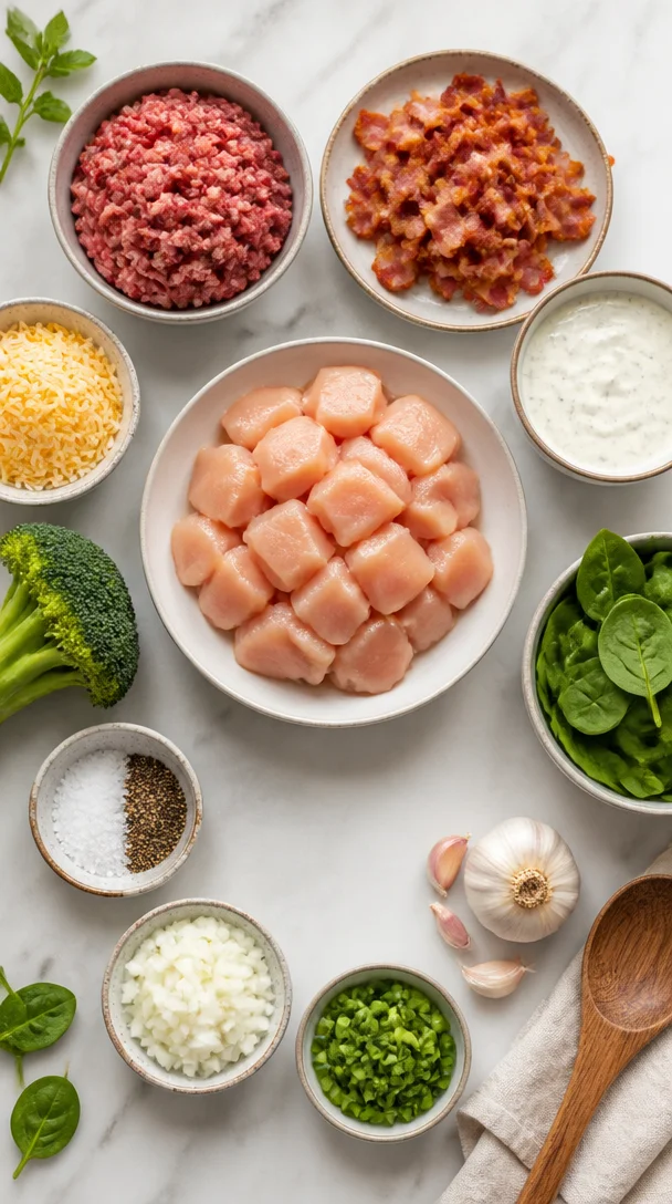 Keto H&auml;hnchen-Rindfleisch-Speck-Ranch-Sch&uuml;ssel
