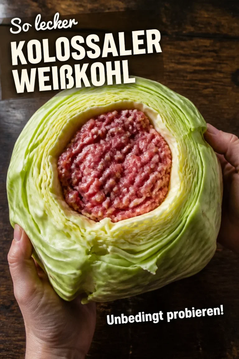 Kolossaler Weißkohl auf einem Holzbrett, frisch und knackig.