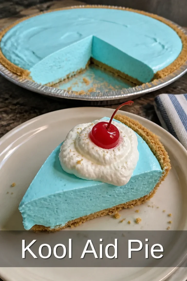 Erfrischendes Kool Aid Pie Rezept auf einem Tisch serviert.