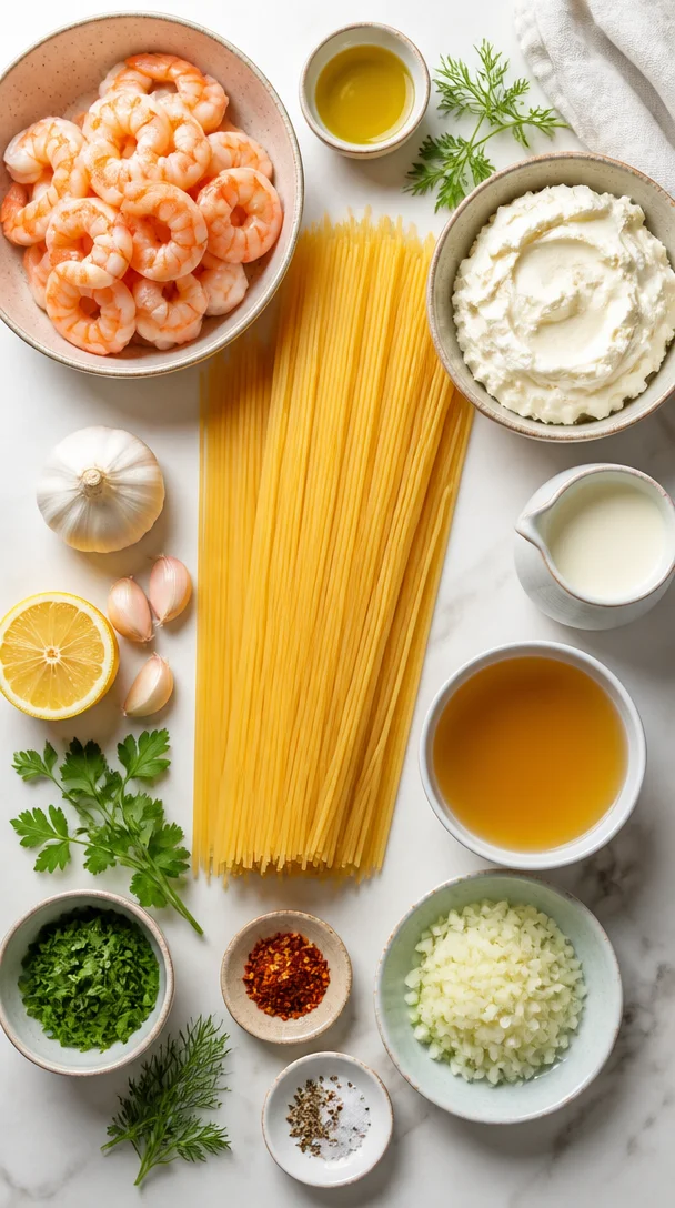 Leckere Spaghetti mit Garnelen in cremiger Frischk&auml;sesauce