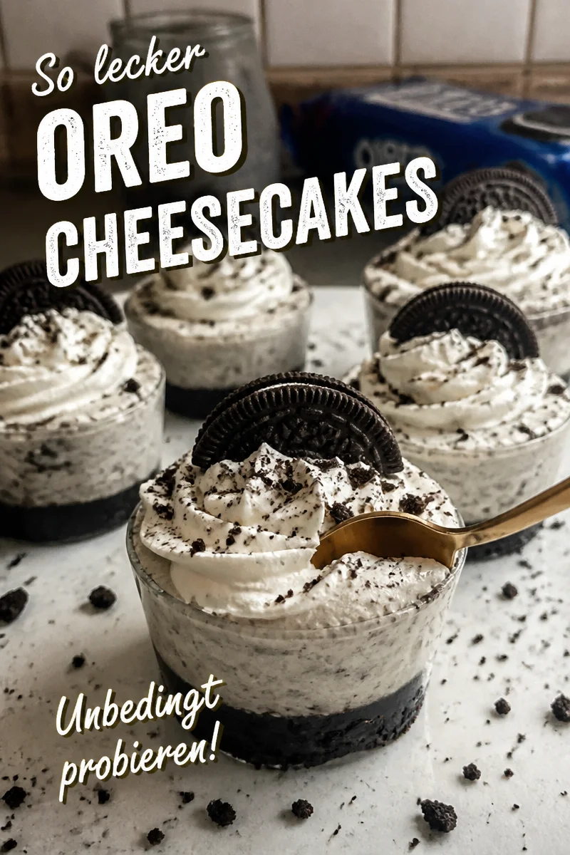 Himmlische No-Bake Oreo Cheesecakes mit Krümelboden und Sahne-Topping