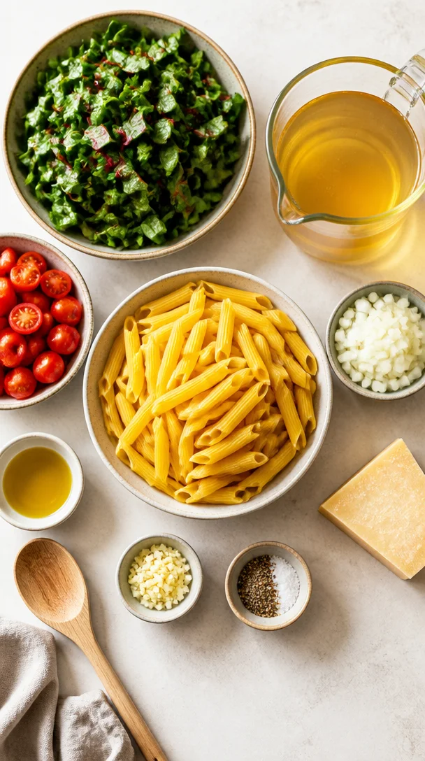 One Pot Pasta mit Mangold und Tomaten