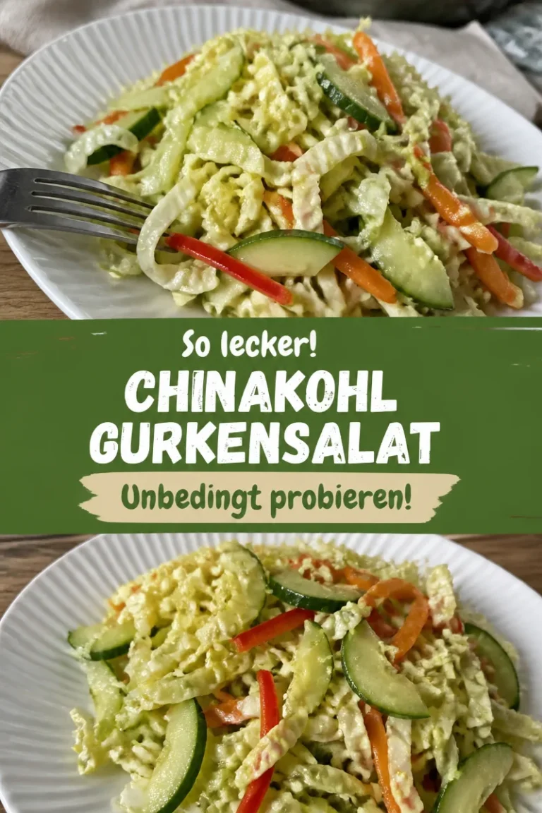 Frischer Chinakohl Gurkensalat in einer Schüssel mit Dressing.