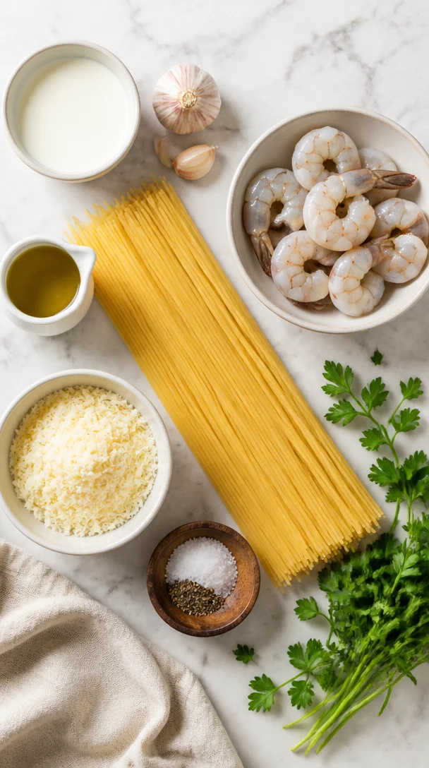 Spaghetti Alfredo mit Garnelen