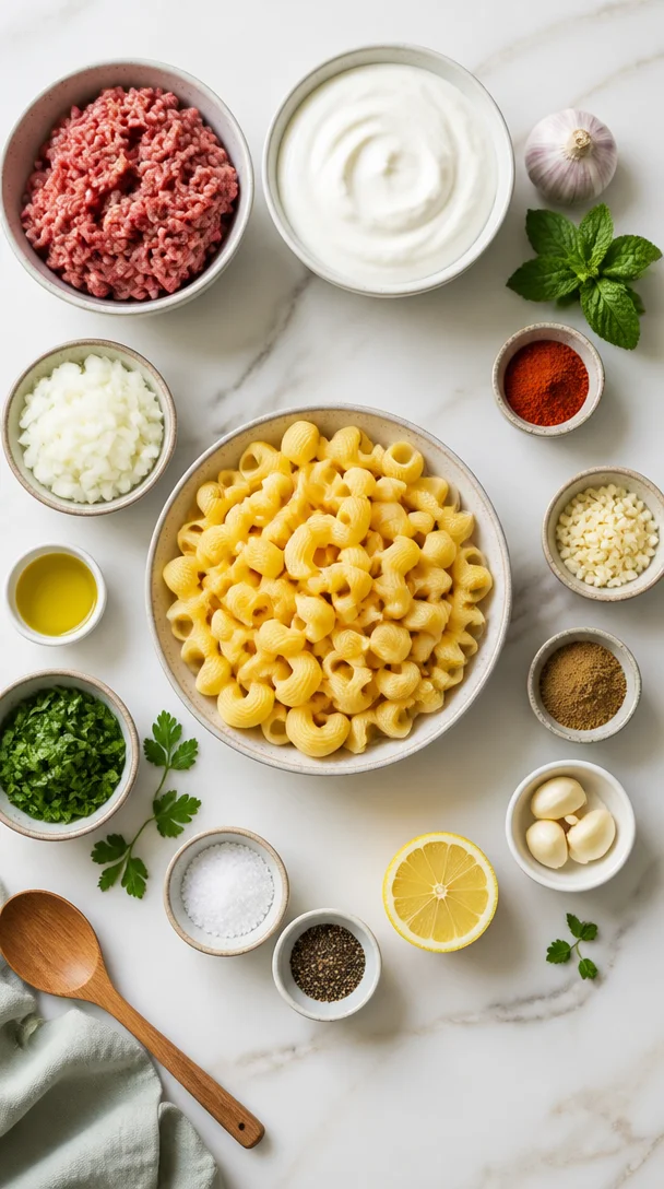 T&uuml;rkische Pasta mit Hackfleisch und Joghurt-Sauce