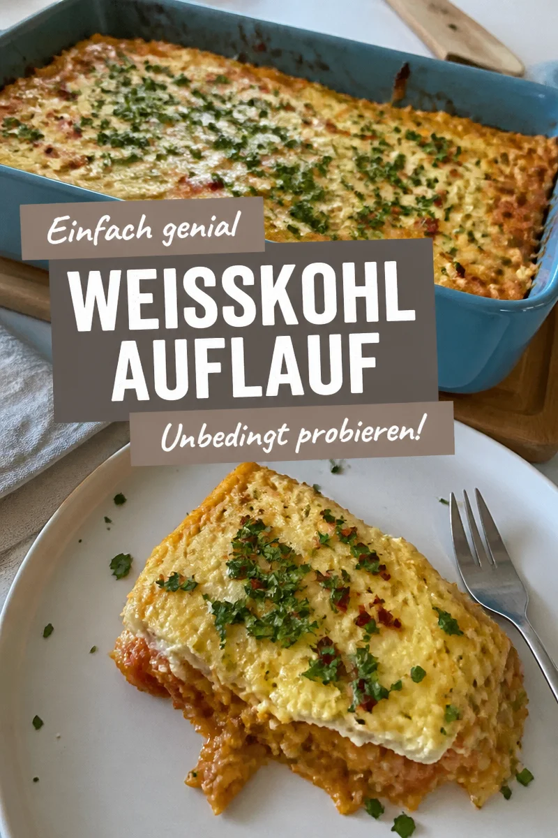 Vegetarischer Weißkohlauflauf mit Schafskäse auf einem Teller serviert.