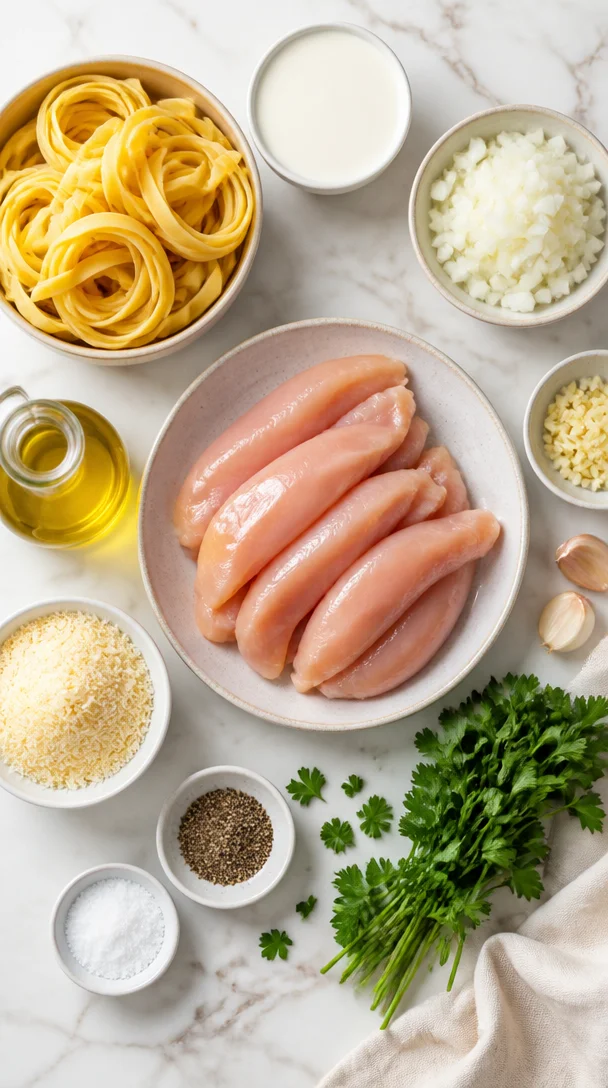 Zarte H&auml;hnchenstreifen mit cremigen Nudeln in Sahnesauce: Ein Unglaubliches Ultimatives Rezept