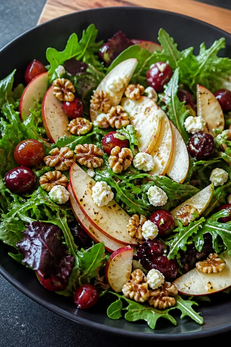 Birnensalat mit Balsamico-Dressing auf einem weißen Teller