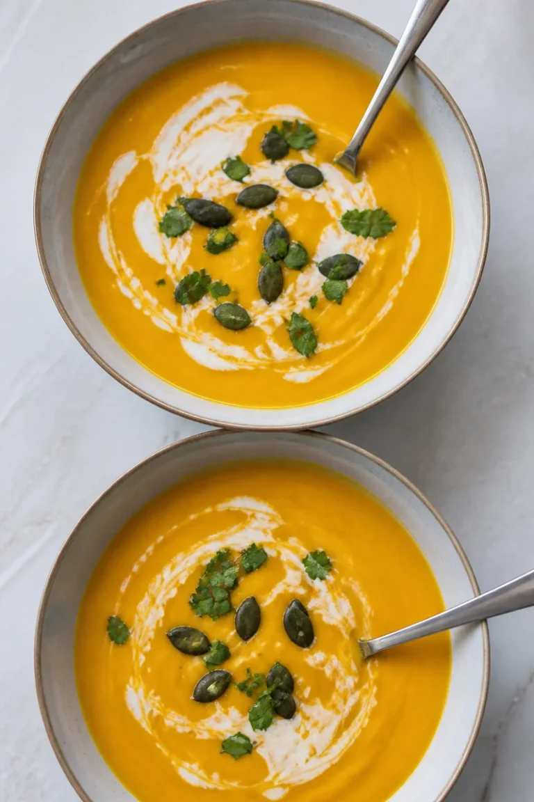 Butternut Kürbissuppe mit Kokosmilch in einer Schüssel