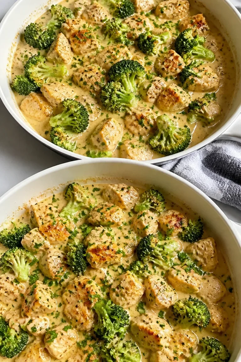 Cremige Hähnchen-Brokkoli-Pfanne mit frischem Gemüse