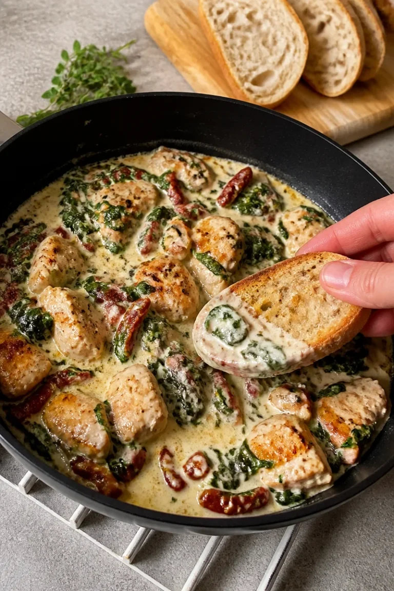Cremige Hähnchenpfanne mit Gemüse und Sauce