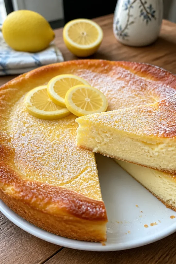 Cremiger Zitronenkuchen auf einem Teller, perfekt für jede Gelegenheit.