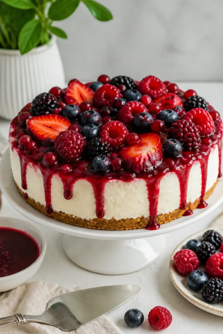 Cremigster no-bake Cheesecake mit frischen Beeren ganz ohne Gelatine.