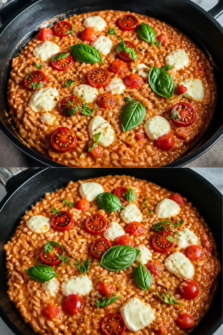 Cremiges Tomaten-Mozzarella-Risotto mit frischen Zutaten.