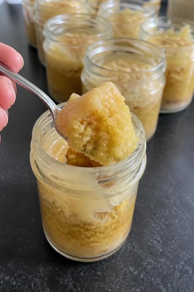 Zitronenkuchen im Glas mit frischen Zitronen und dekorativem Topping