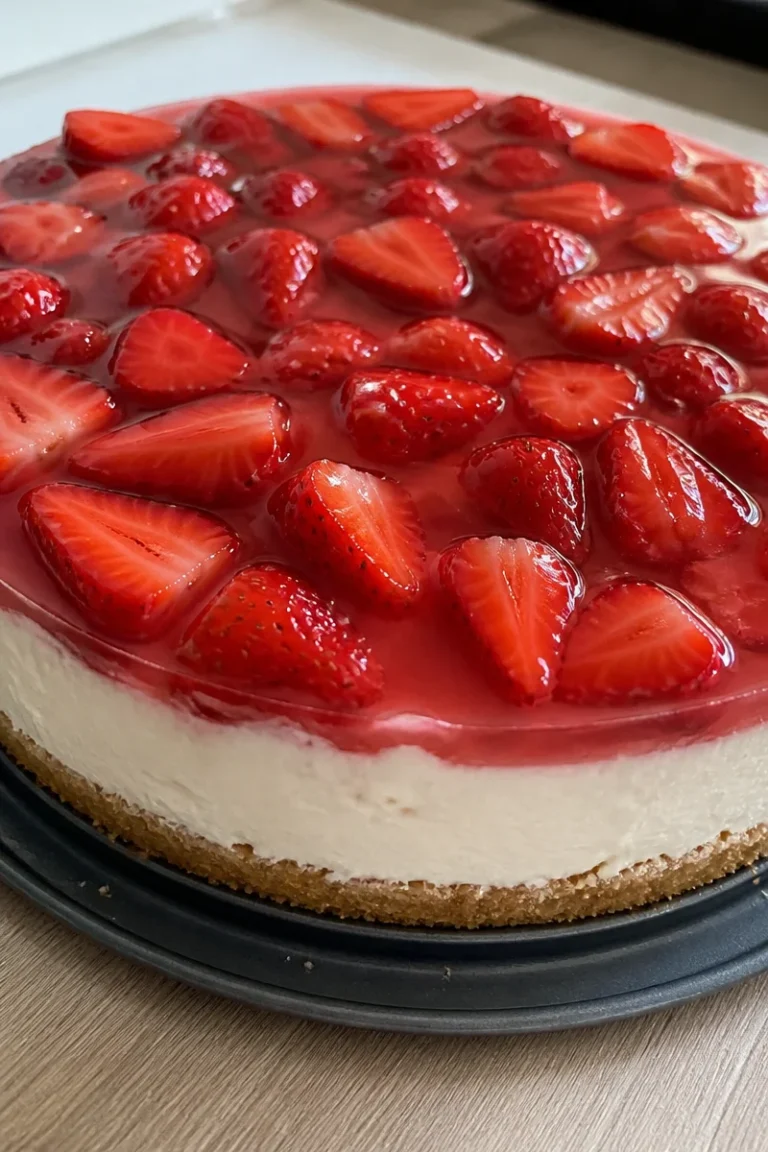 Erfrischende Erdbeertorte ohne Backen mit frischen Erdbeeren und Sahne