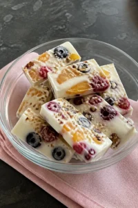 Leckere Frozen Joghurt Riegel in verschiedenen Geschmacksrichtungen mit frischen Zutaten