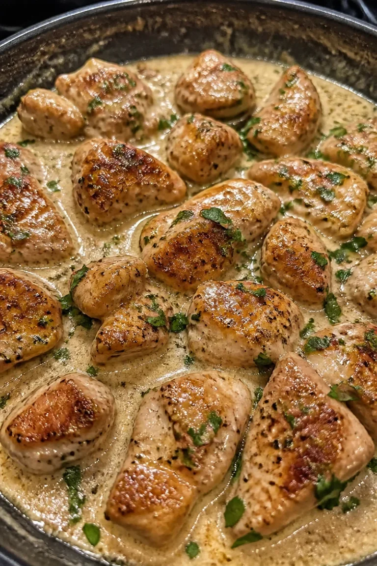Leckere Knoblauch-Butter-Hühnchen-Bissen auf einem Teller serviert.
