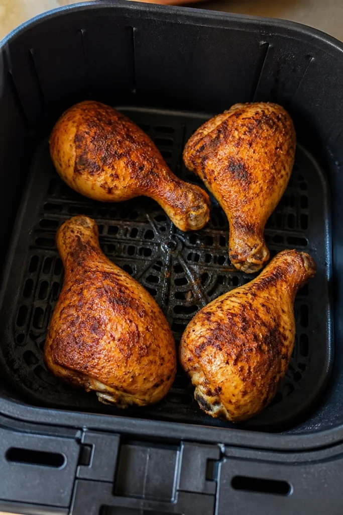 Hähnchen im Airfryer zubereitet, knusprig und saftig auf dem Teller.