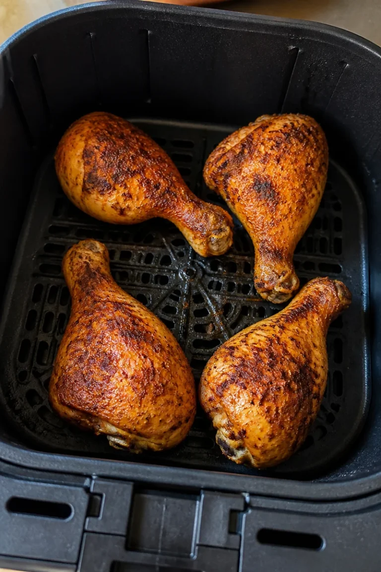 Hähnchen im Airfryer zubereitet, knusprig und saftig auf dem Teller.