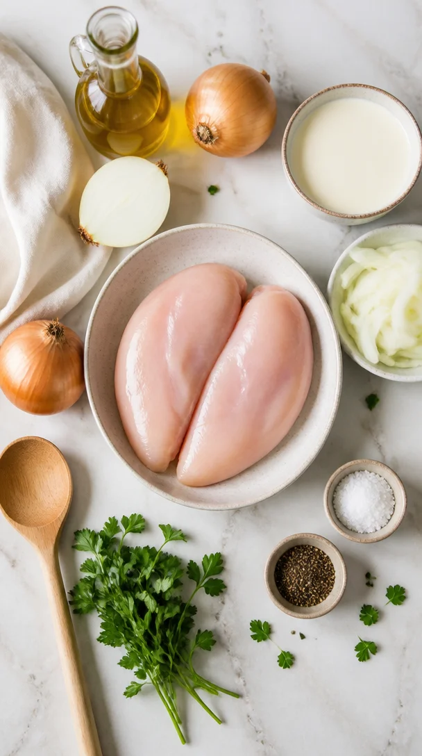 H&auml;hnchen in Zwiebel-Sahneso&szlig;e