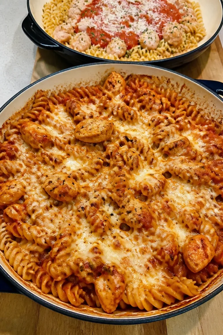 Leckere Hähnchen-Tomaten-Pasta auf einem Teller serviert