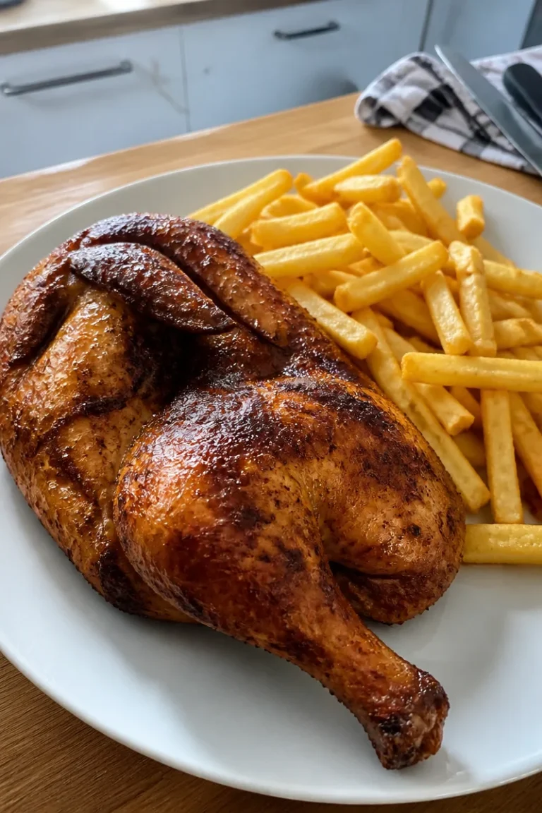 Halbes Hähnchen aus der Heißluftfritteuse, knusprig und saftig zubereitet