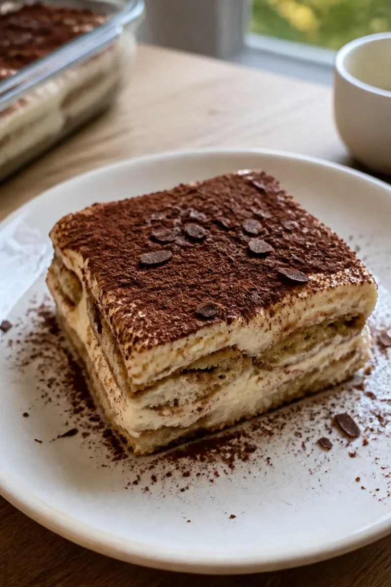 Klassisches Tiramisu auf einem Teller, perfekt zubereitet.