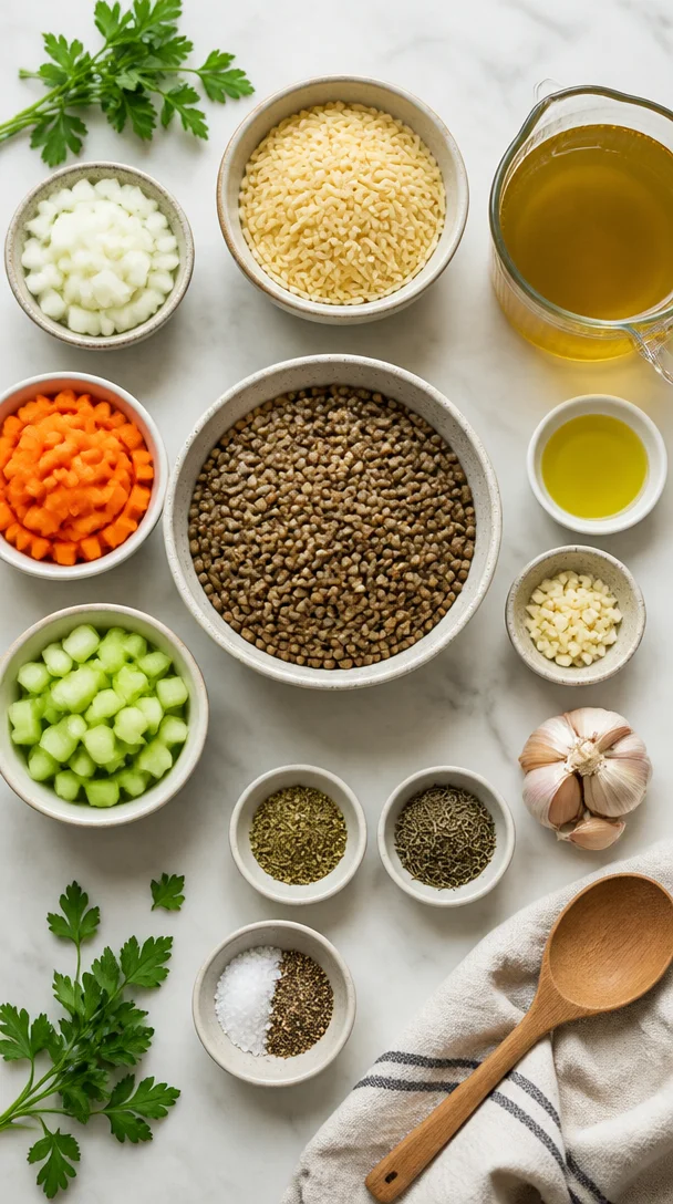 Linsen und Orzo