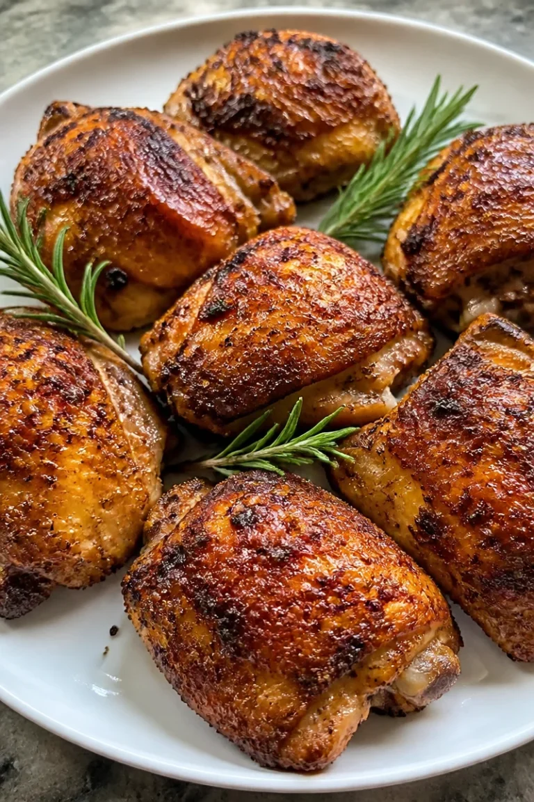Luftfrittierte Hähnchenschenkel auf einem Teller, perfekt knusprig und lecker.