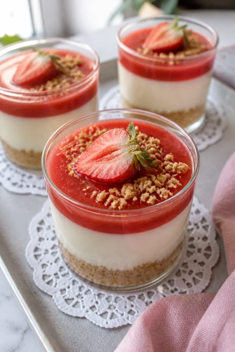 No Bake Cheesecake mit Erdbeerspiegel als leckeres Dessert
