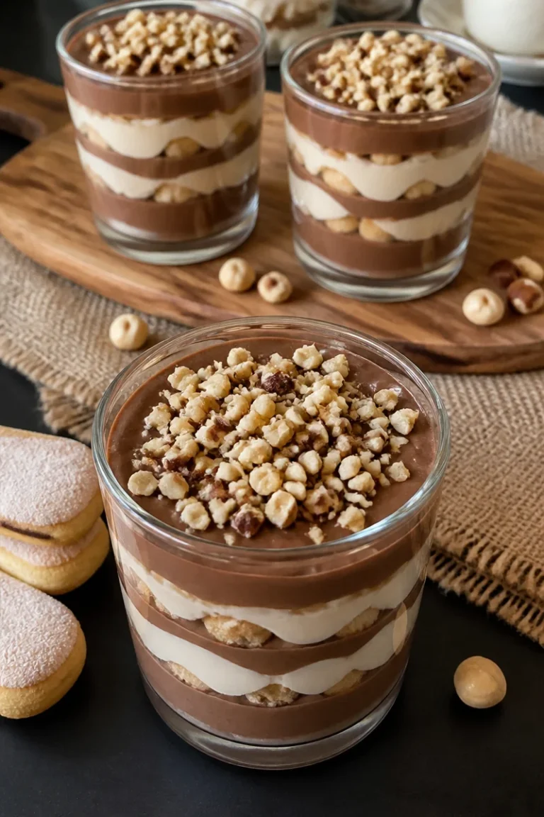 Schokoladiges Nutella-Dessert mit einer cremigen Füllung und Nüssen