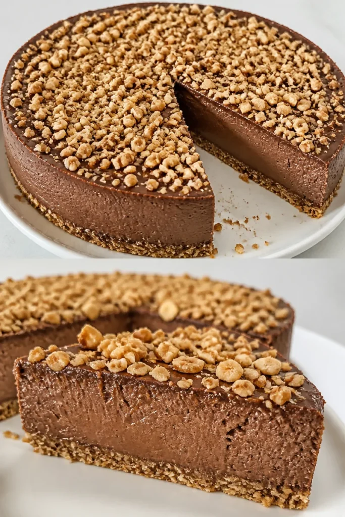 Saftiger Nutella Käsekuchen mit cremigem Käse und Schokoladengeschmack.